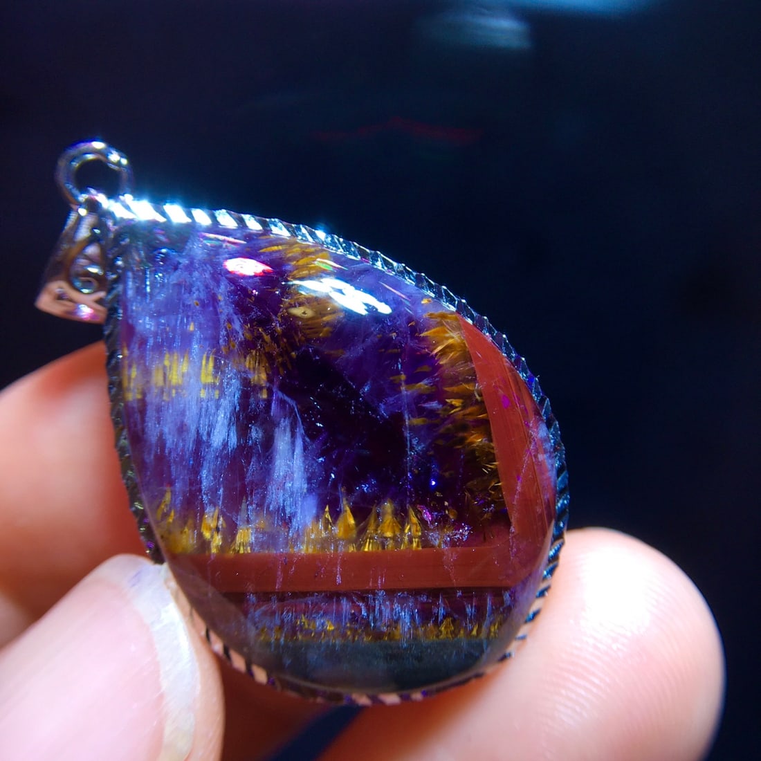 925 Silver Natural Purple Titanium Drop Pendant - 8