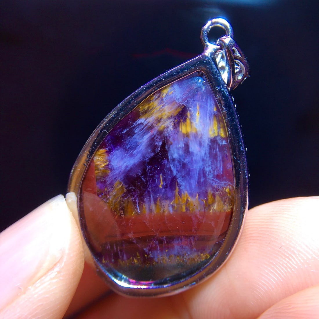 925 Silver Natural Purple Titanium Drop Pendant - 9