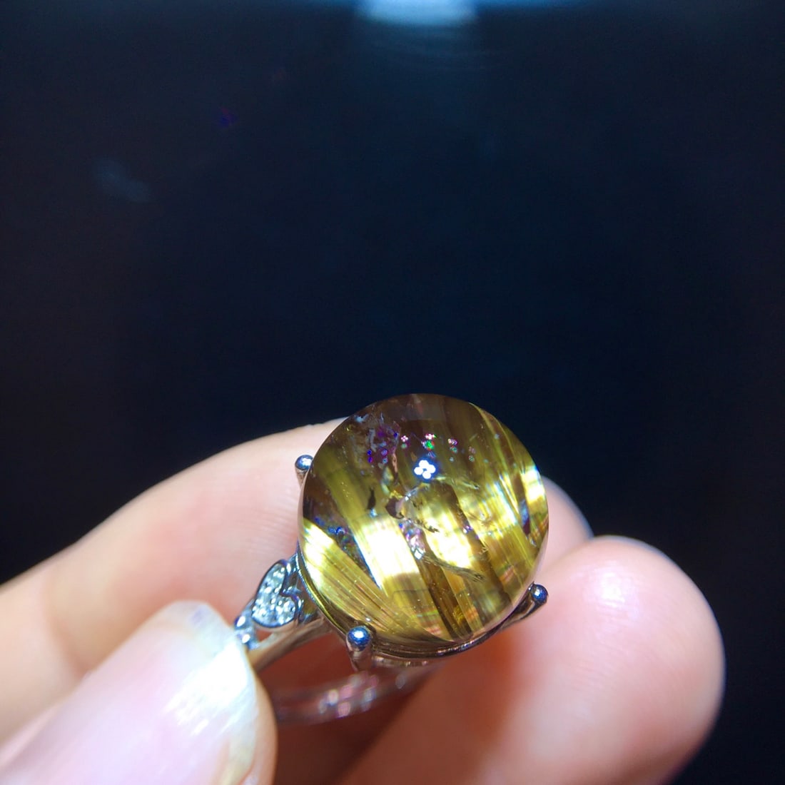 925 Silver Natural Titanium Crystal Round Bead Ring - 3