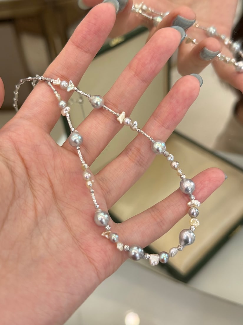 S925 Silver Natural Sea Water Pearl Necklace - 4