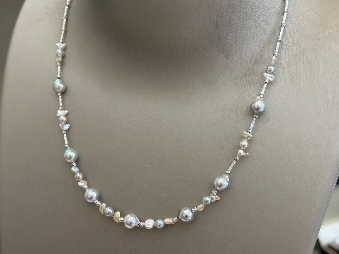 S925 Silver Natural Sea Water Pearl Necklace - 7