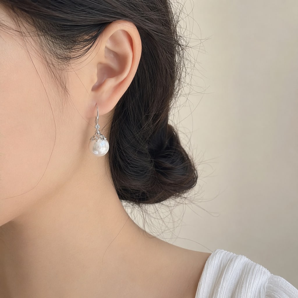 S925 Silver Strong Luster Freshwater Pearl Earrings - 3