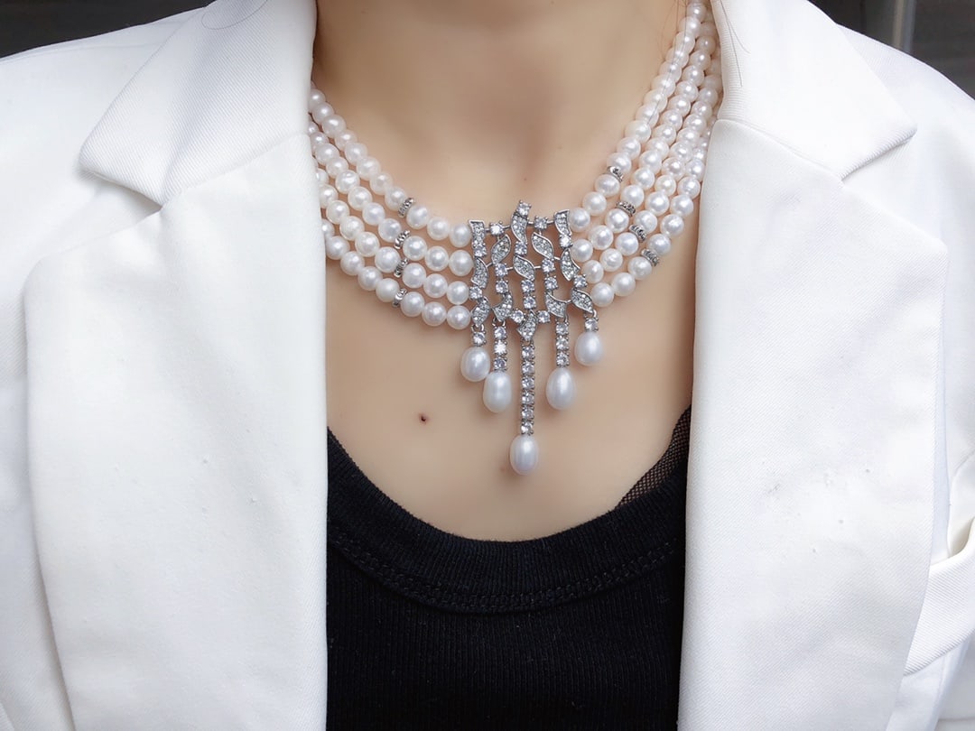 Natural White Pearl Necklace - 7
