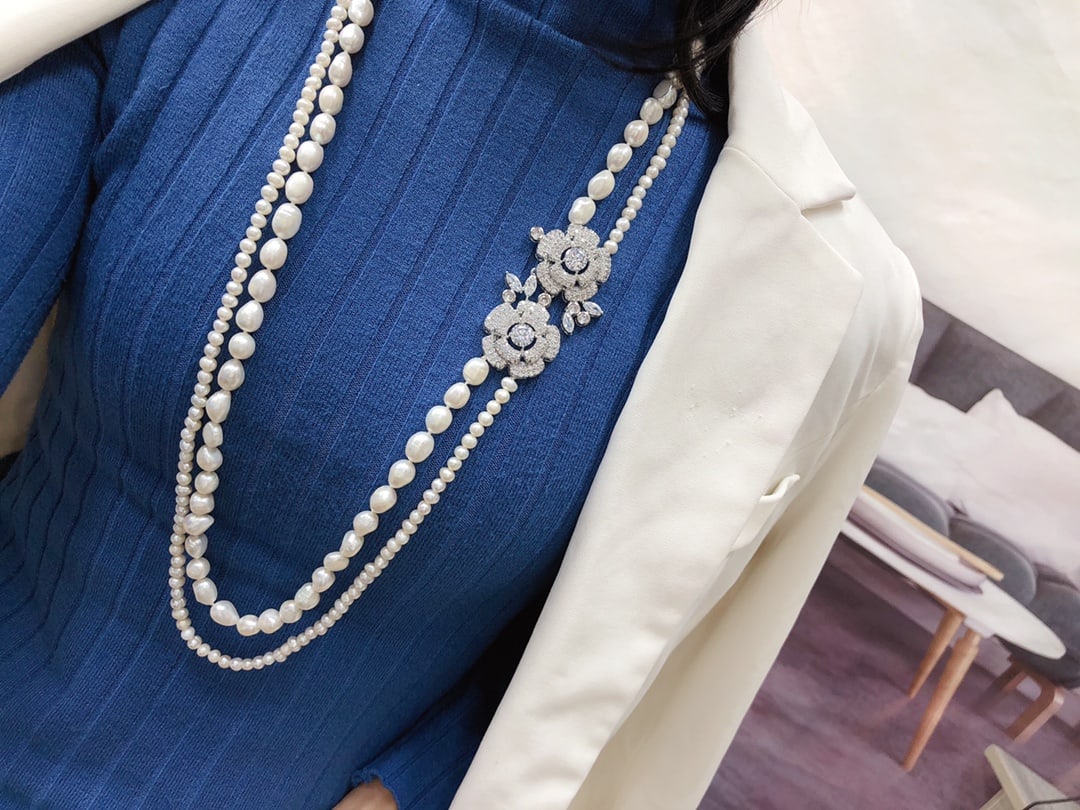 Natural Small Pearl Classic Double Layer Sweater Chain - 3