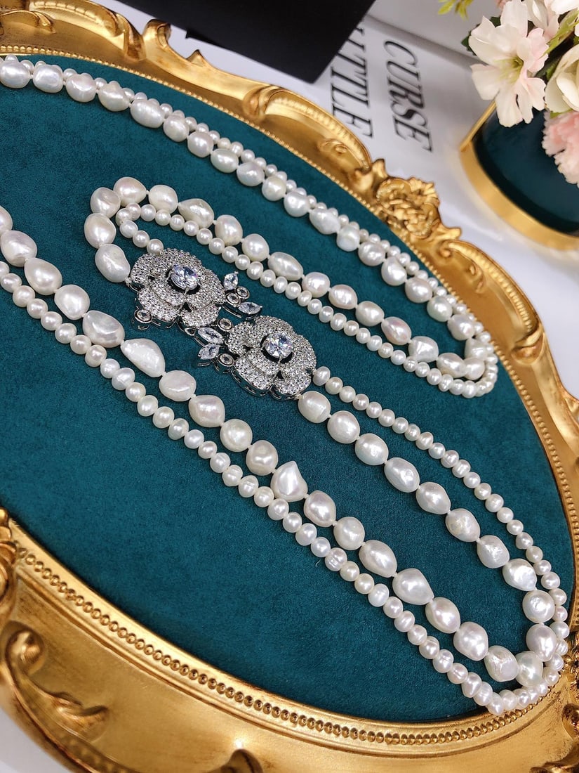 Natural Small Pearl Classic Double Layer Sweater Chain - 5