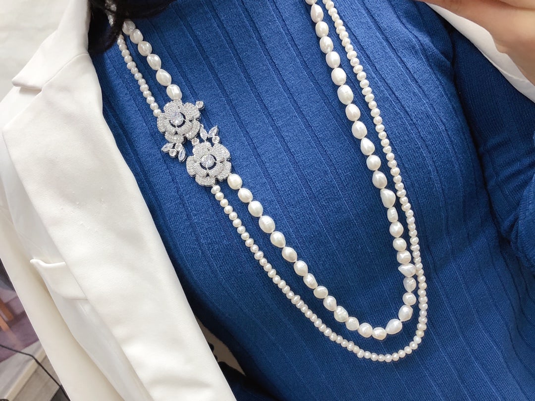 Natural Small Pearl Classic Double Layer Sweater Chain - 7