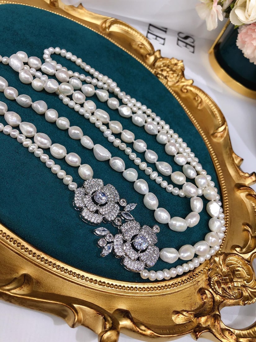 Natural Small Pearl Classic Double Layer Sweater Chain - 8