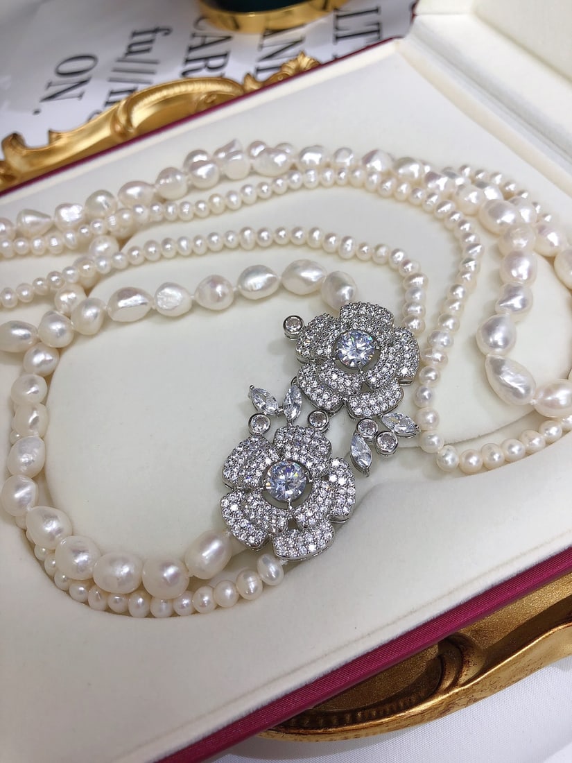 Natural Small Pearl Classic Double Layer Sweater Chain - 9
