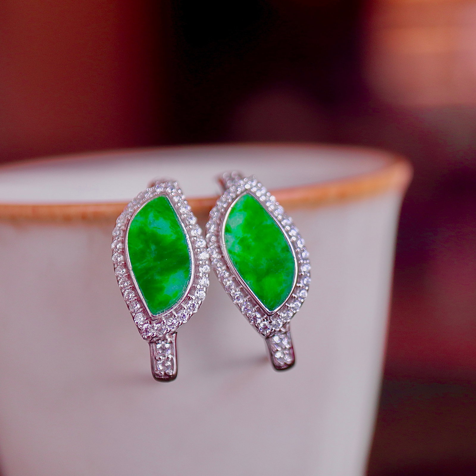 Natural Full Green Jade Ear Bags - 7