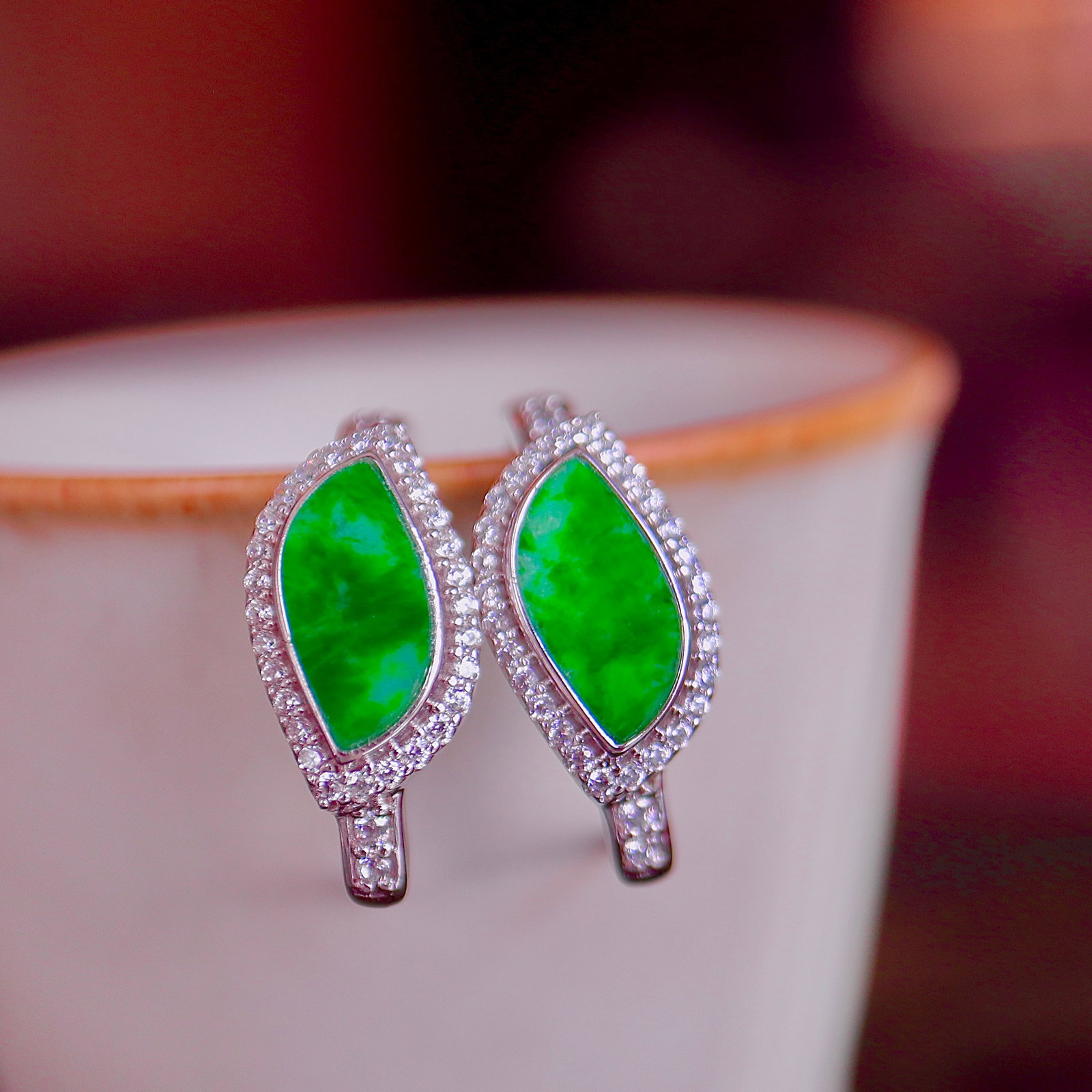 Natural Full Green Jade Ear Bags - 8