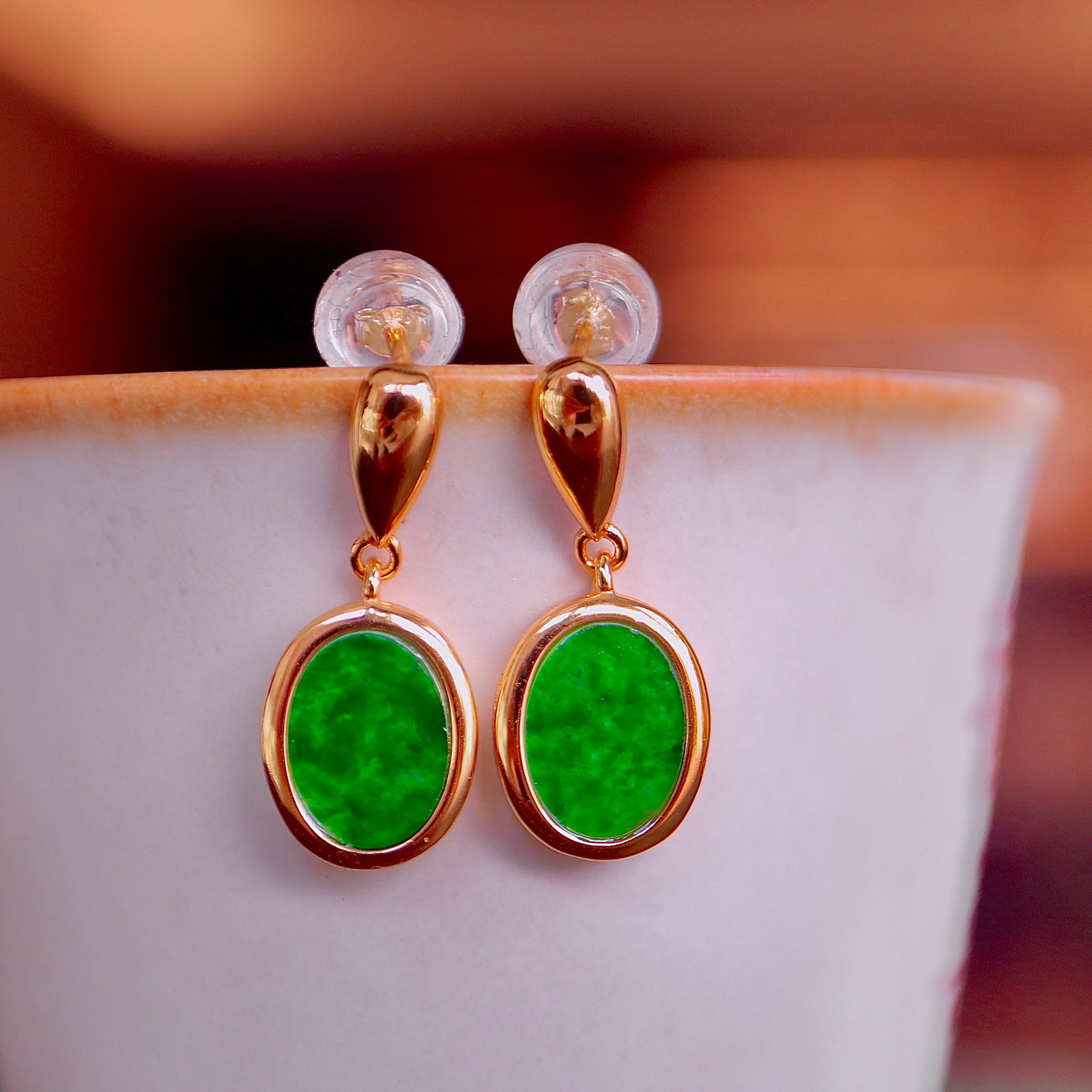 Natural Jade Egg-shaped Earrings - 2