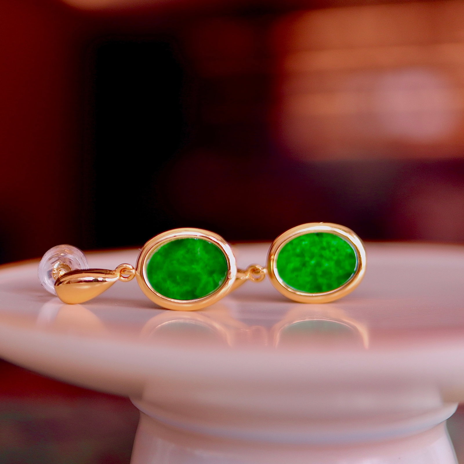 Natural Jade Egg-shaped Earrings - 3