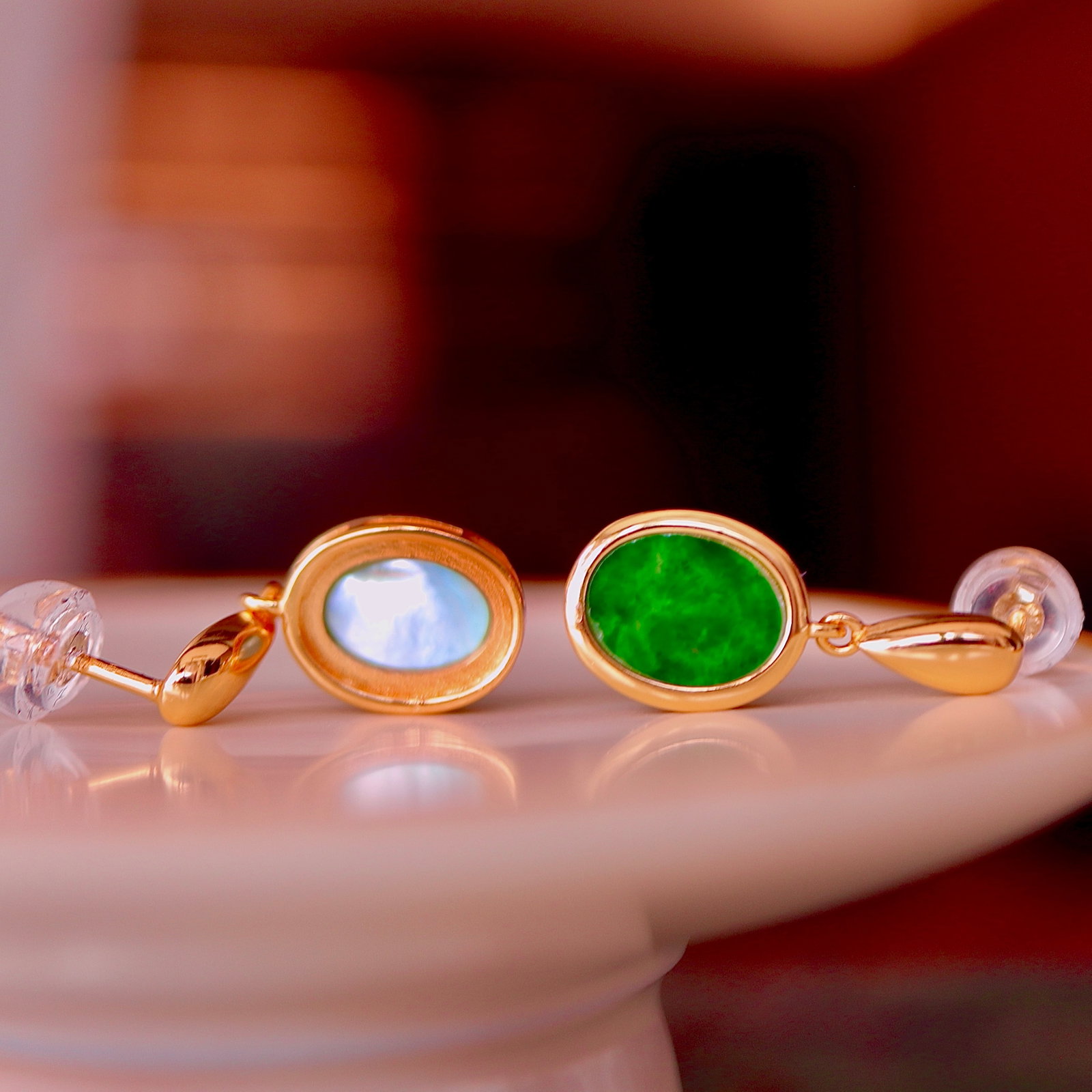 Natural Jade Egg-shaped Earrings - 4