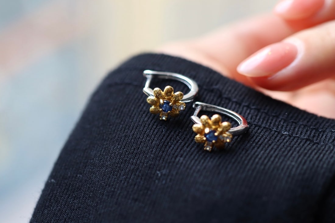 Sterling Silver Natural Sapphire Ear Clips - 7