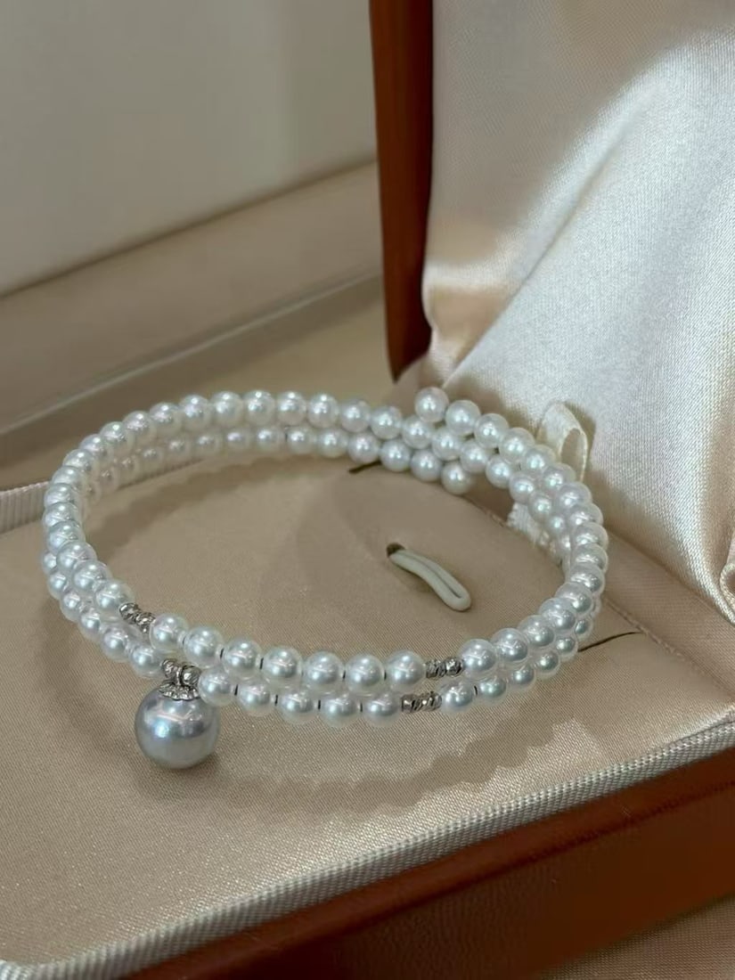 18K White Gold Natural Tsumami Pearl Bracelet - 2