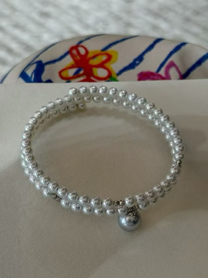 18K White Gold Natural Tsumami Pearl Bracelet - 3