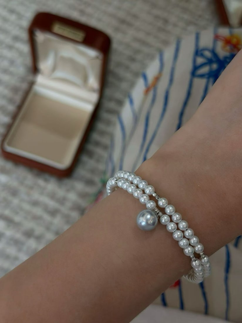 18K White Gold Natural Tsumami Pearl Bracelet - 4
