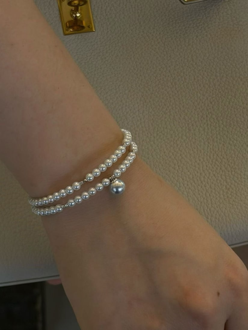 18K White Gold Natural Tsumami Pearl Bracelet - 5