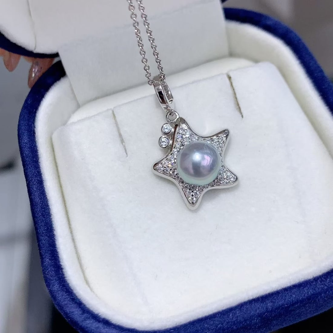 Sterling Silver Flawless Sea Water Pearl Starfish Pendant - 3