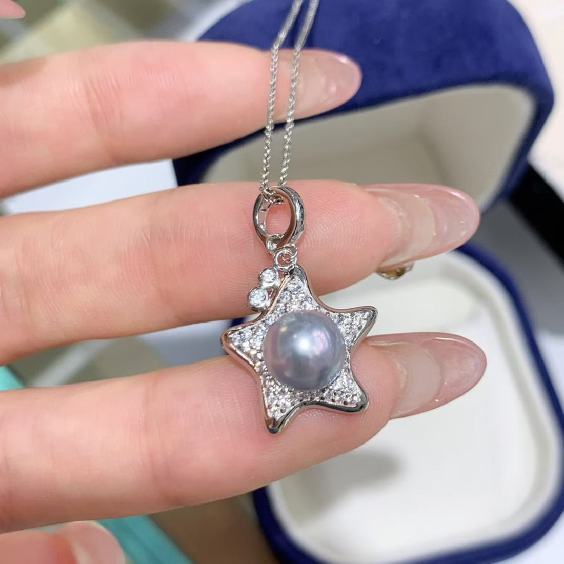 Sterling Silver Flawless Sea Water Pearl Starfish Pendant - 6