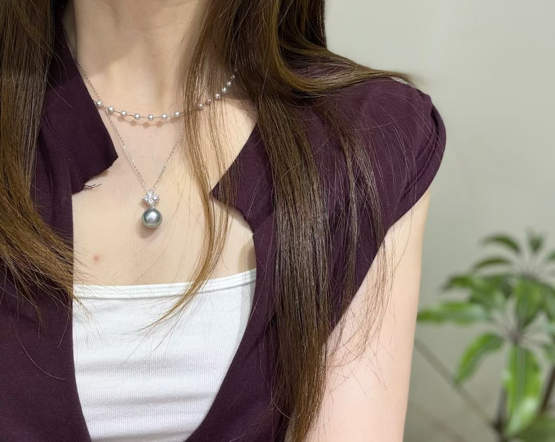 Platinum Natural Gray Pearl Pendant - 2