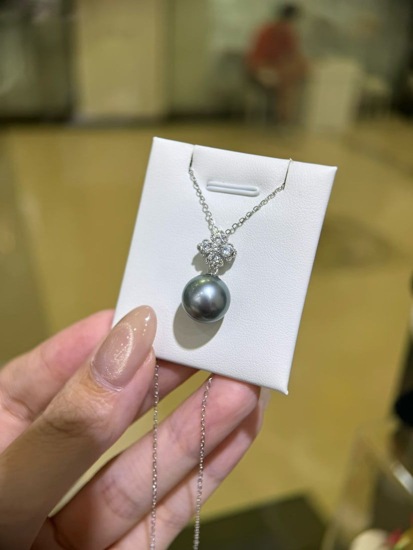 Platinum Natural Gray Pearl Pendant - 3