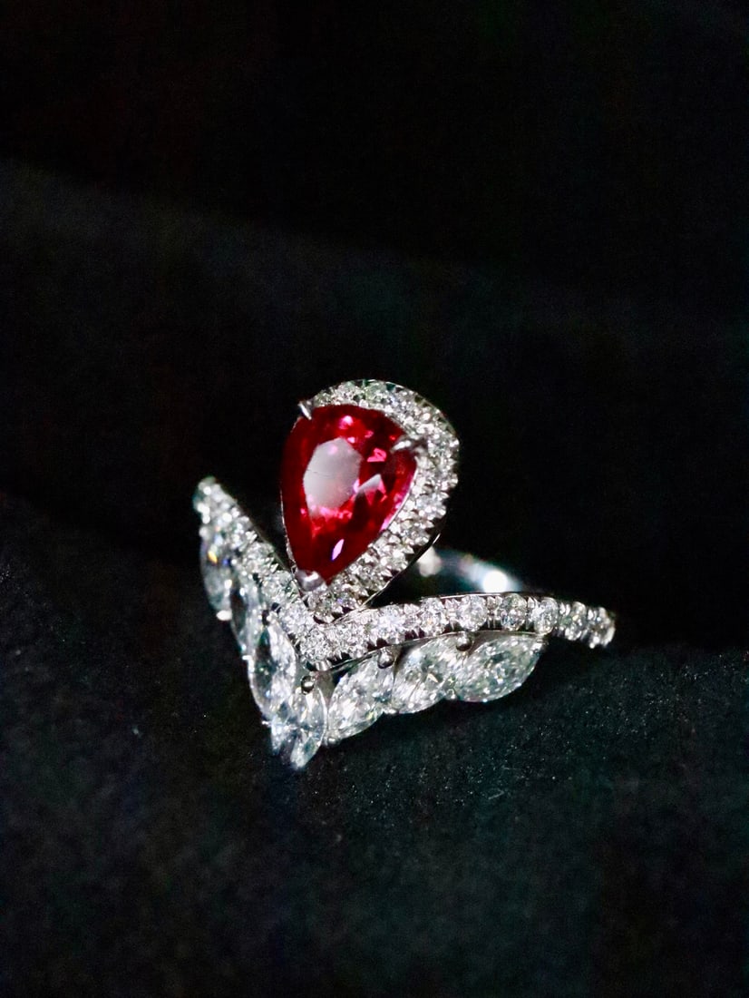 PT950 Natural Unheated Pigeon Blood Ruby Ring - 2