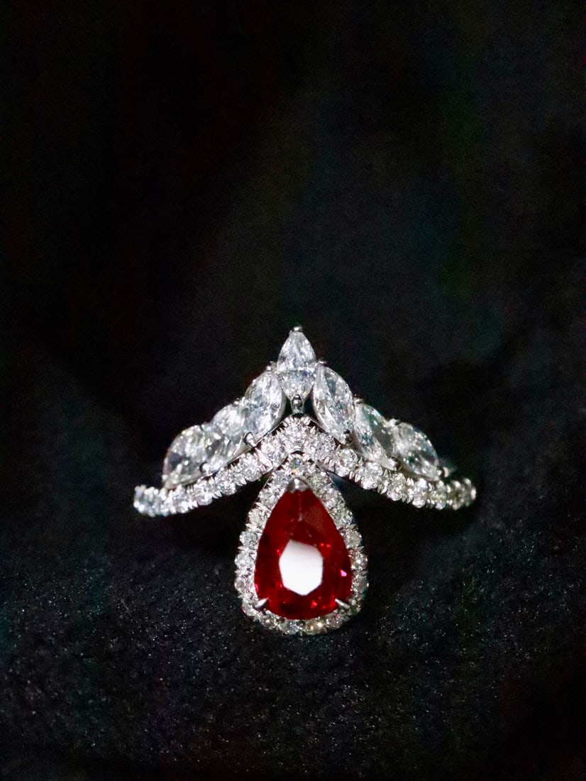 PT950 Natural Unheated Pigeon Blood Ruby Ring - 4