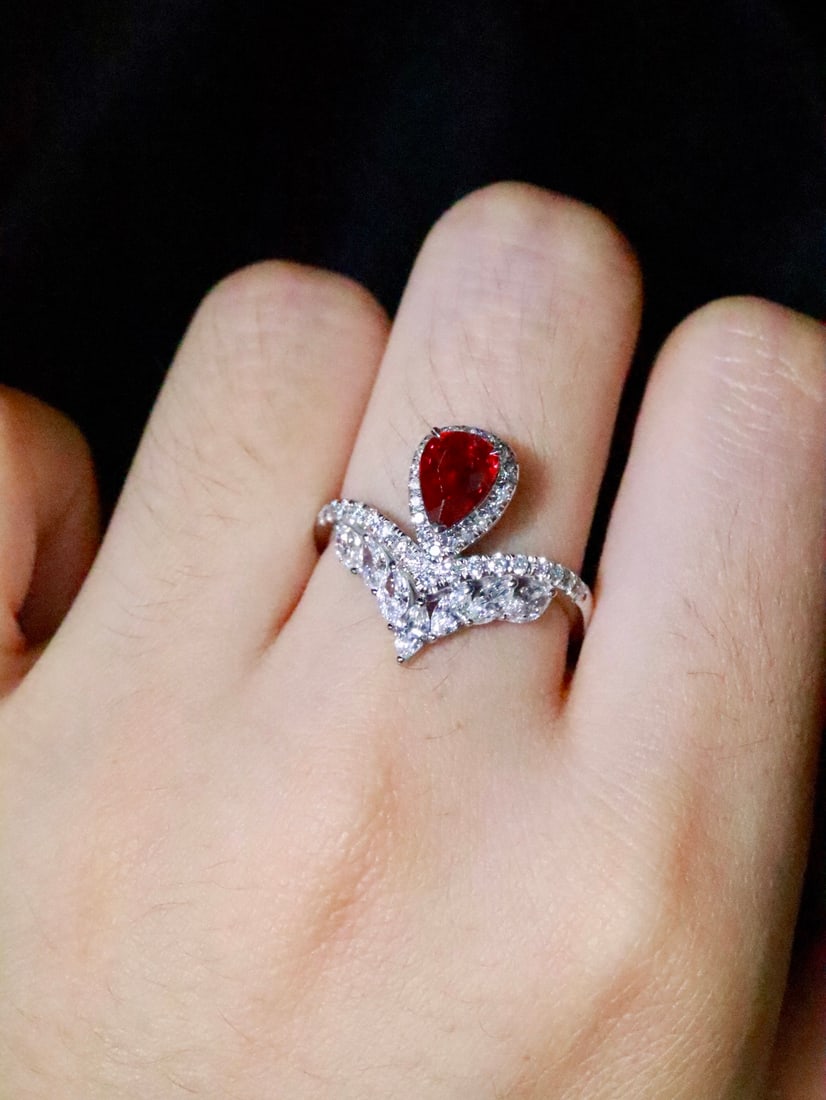 PT950 Natural Unheated Pigeon Blood Ruby Ring - 5