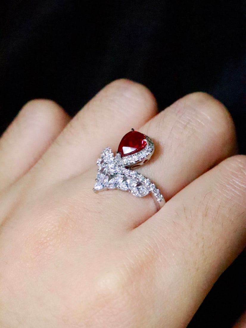 PT950 Natural Unheated Pigeon Blood Ruby Ring - 6
