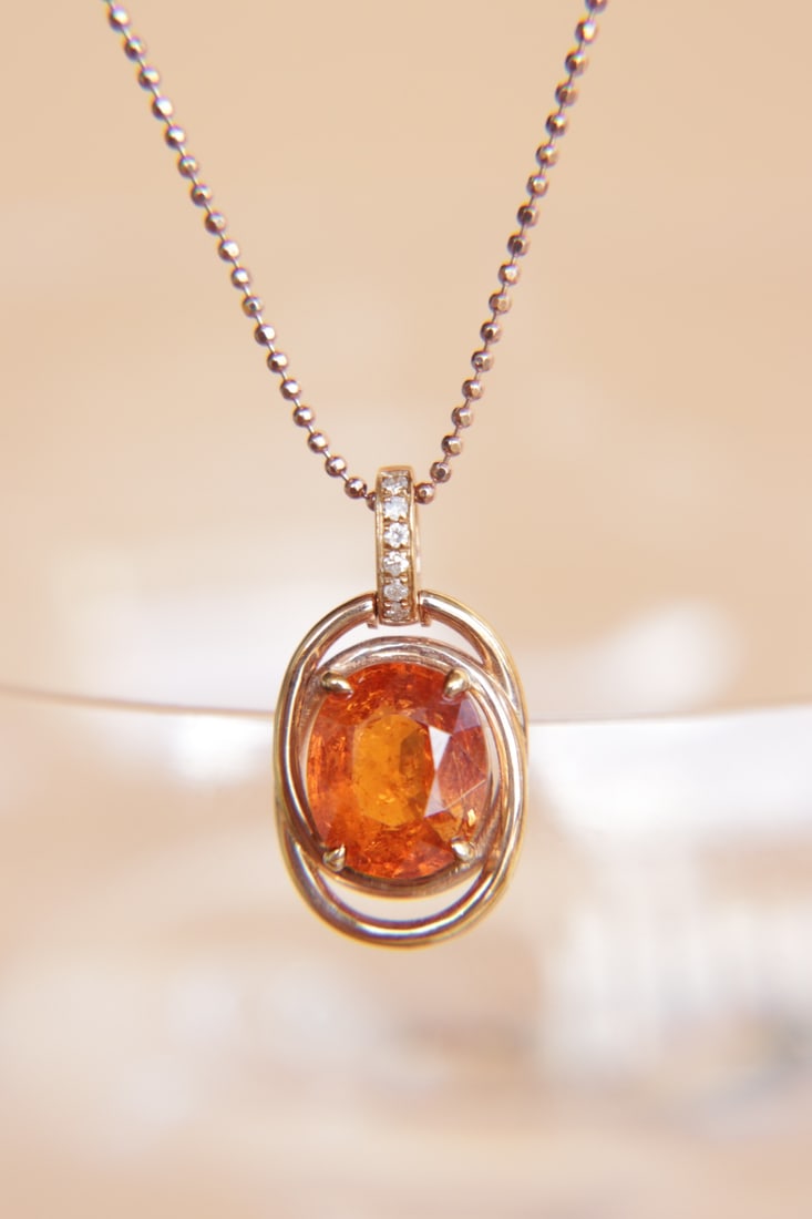 18K Gold Natural Fanta Garnet Pendant - 2