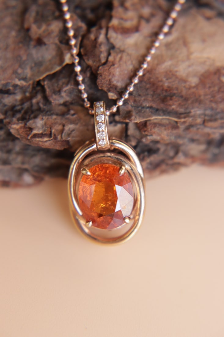 18K Gold Natural Fanta Garnet Pendant - 3