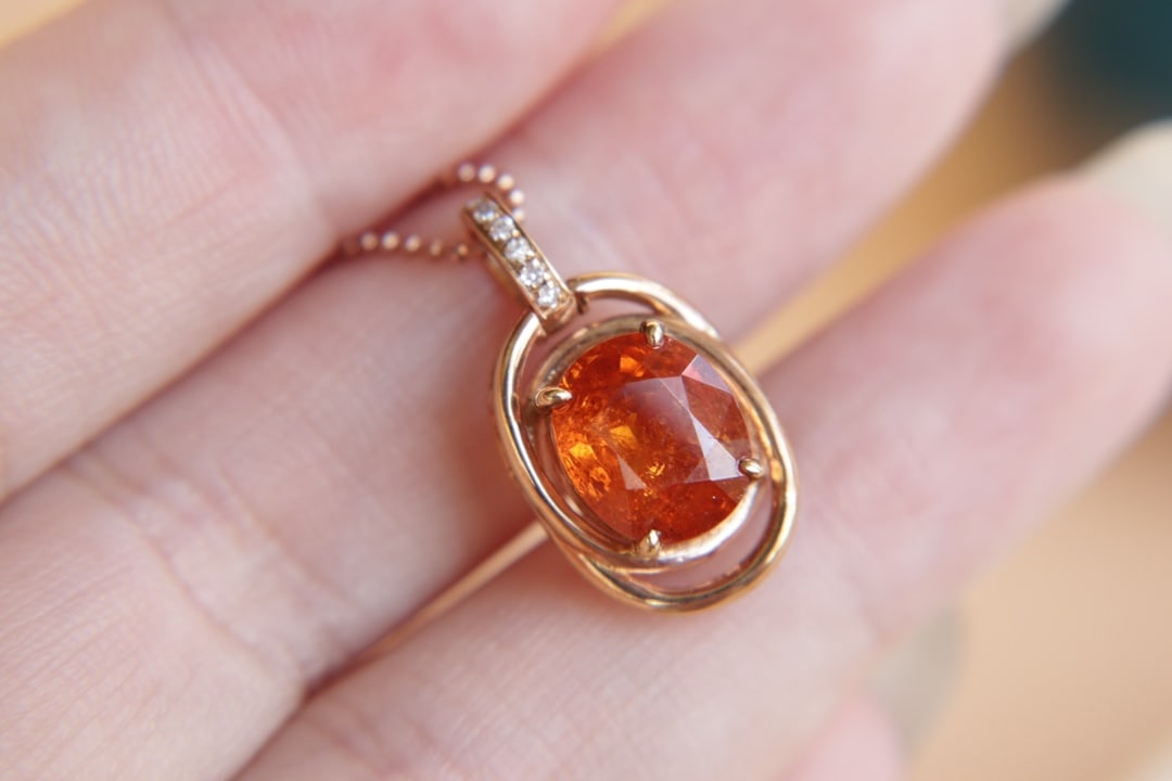18K Gold Natural Fanta Garnet Pendant - 5