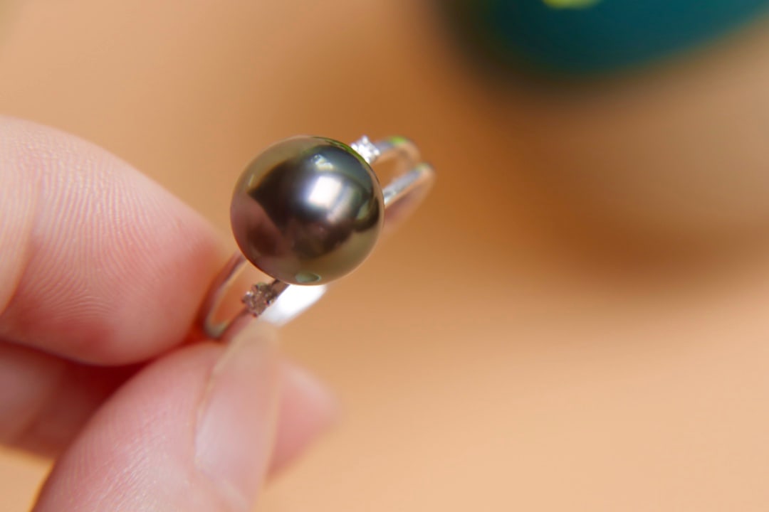 18K Gold Natural Tahitian Black Pearl Ring - 2