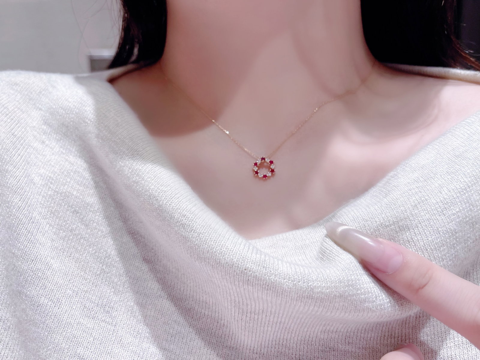18K Gold Natural Ruby Diamond Necklace - 2