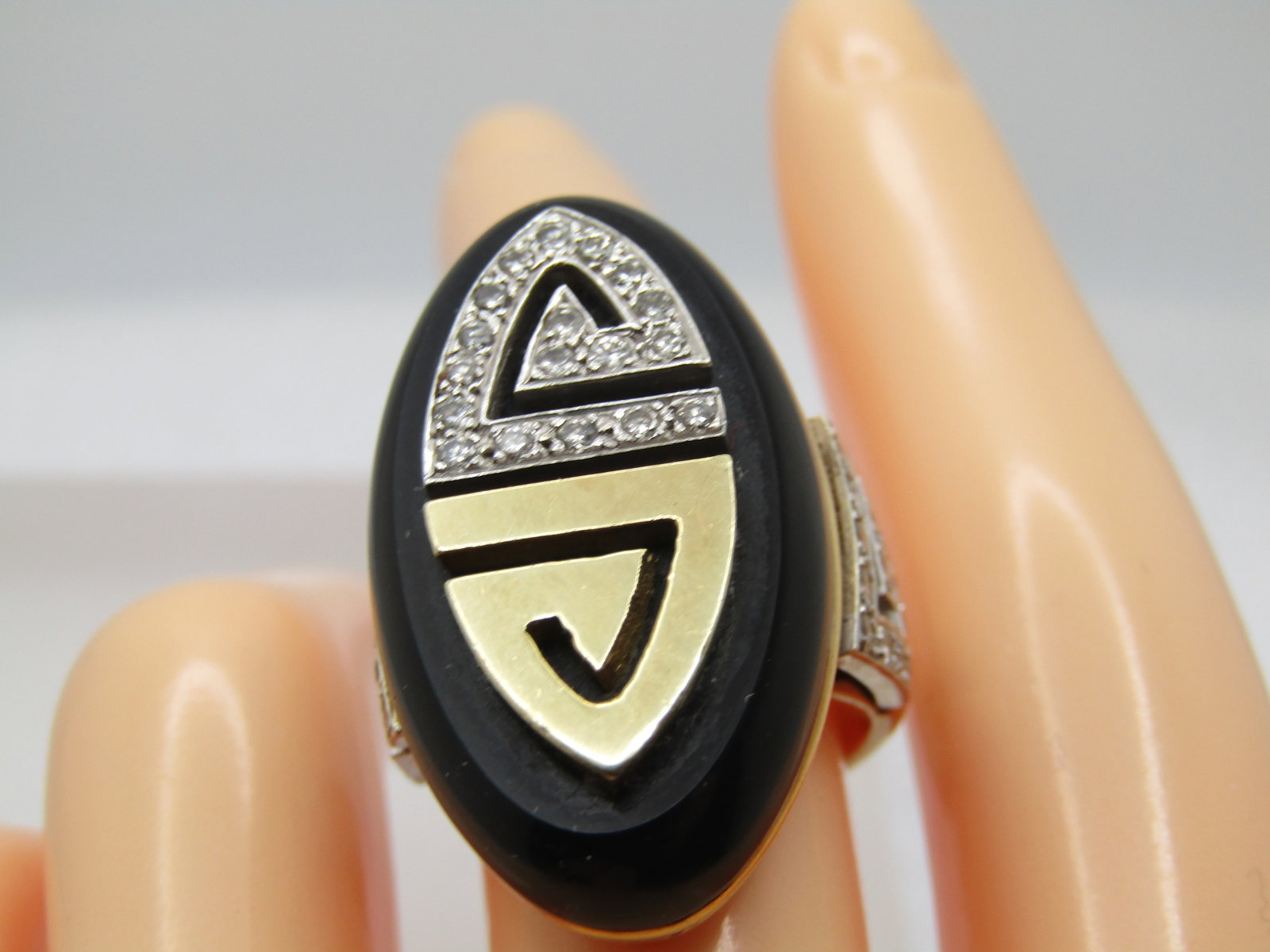 Vintage 14KT Onyx and Diamond Ring, La Triomphe (Astoria Jewelry Mfg.) 1960's-1970's, Size 6.5 - 10