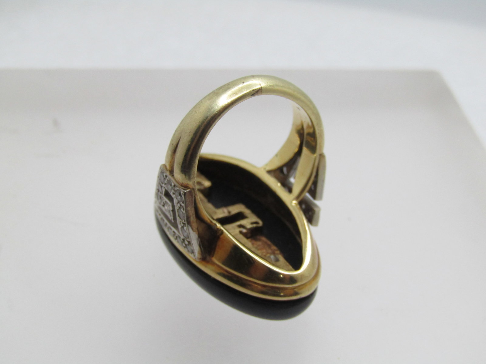 Vintage 14KT Onyx and Diamond Ring, La Triomphe (Astoria Jewelry Mfg.) 1960's-1970's, Size 6.5 - 11