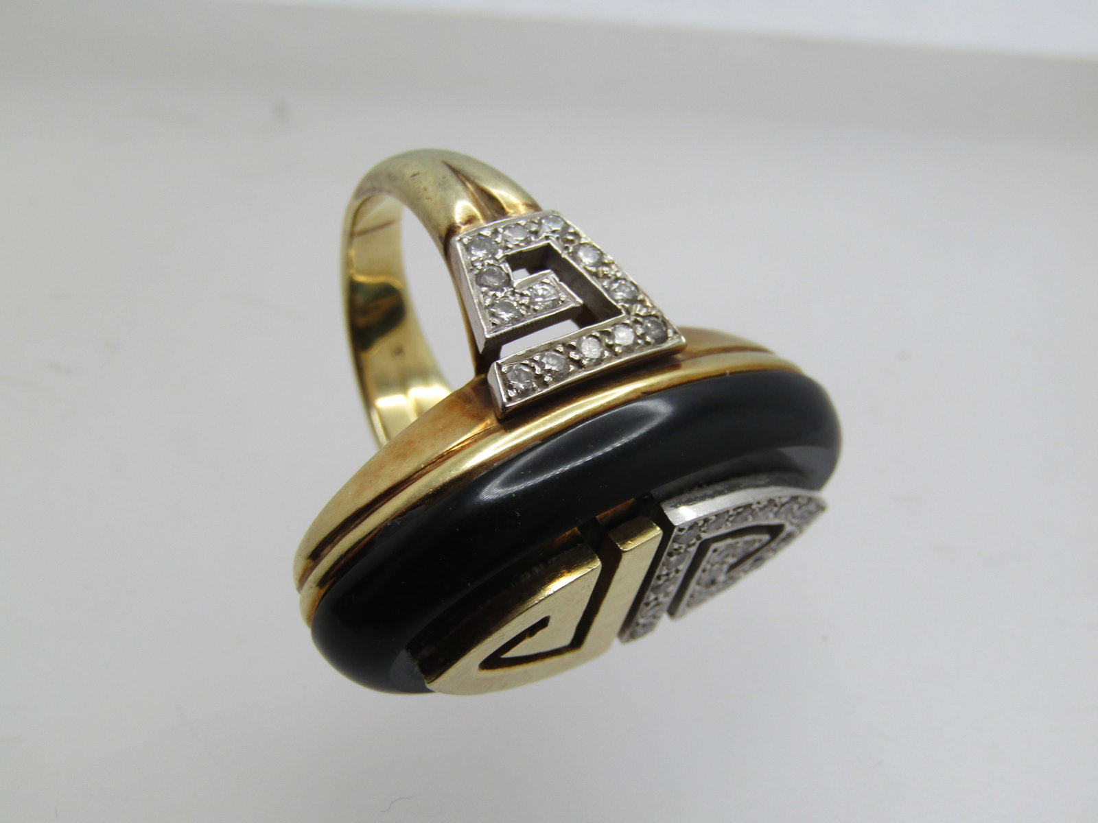 Vintage 14KT Onyx and Diamond Ring, La Triomphe (Astoria Jewelry Mfg.) 1960's-1970's, Size 6.5 - 12