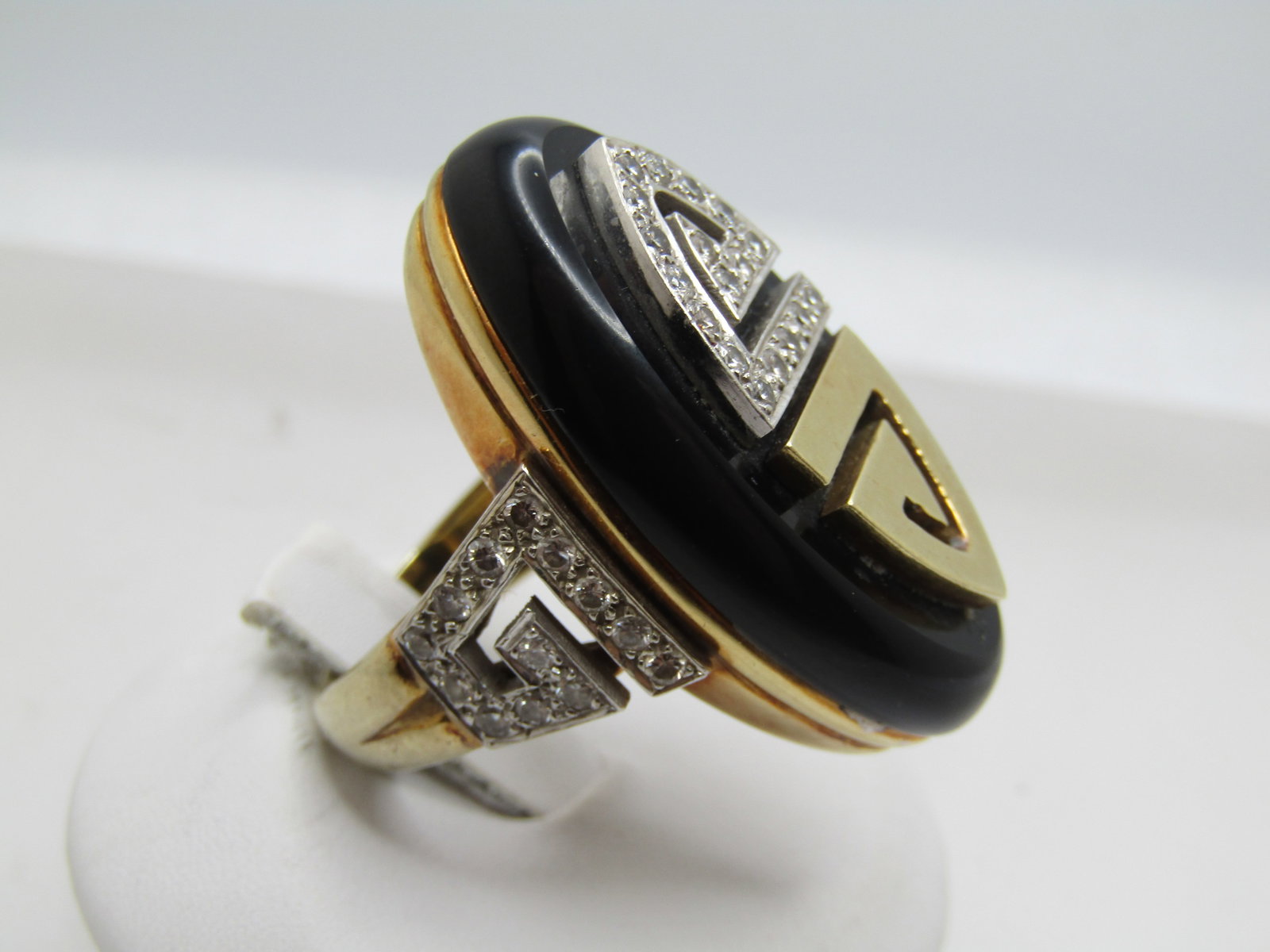 Vintage 14KT Onyx and Diamond Ring, La Triomphe (Astoria Jewelry Mfg.) 1960's-1970's, Size 6.5 - 3