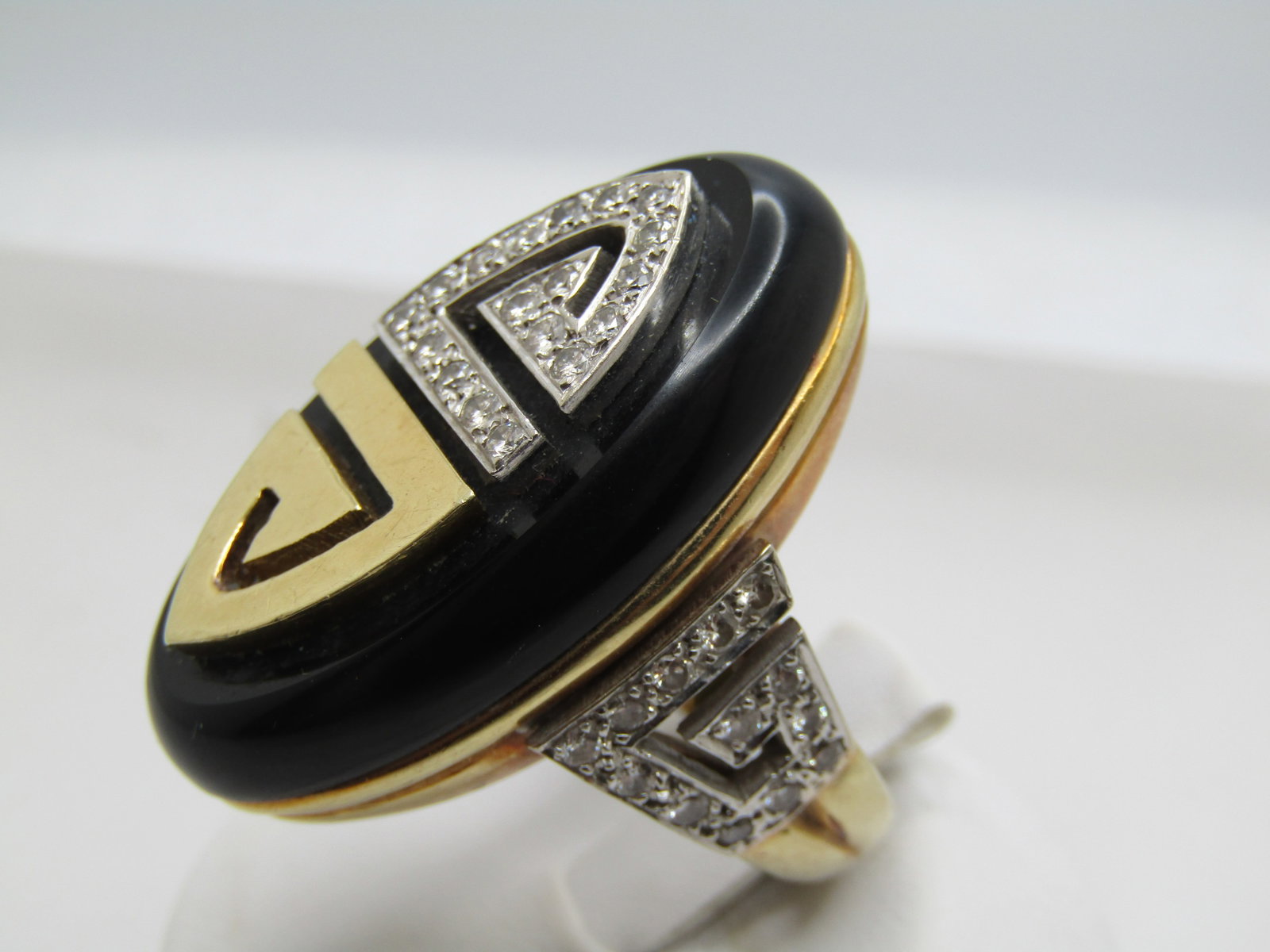 Vintage 14KT Onyx and Diamond Ring, La Triomphe (Astoria Jewelry Mfg.) 1960's-1970's, Size 6.5 - 4