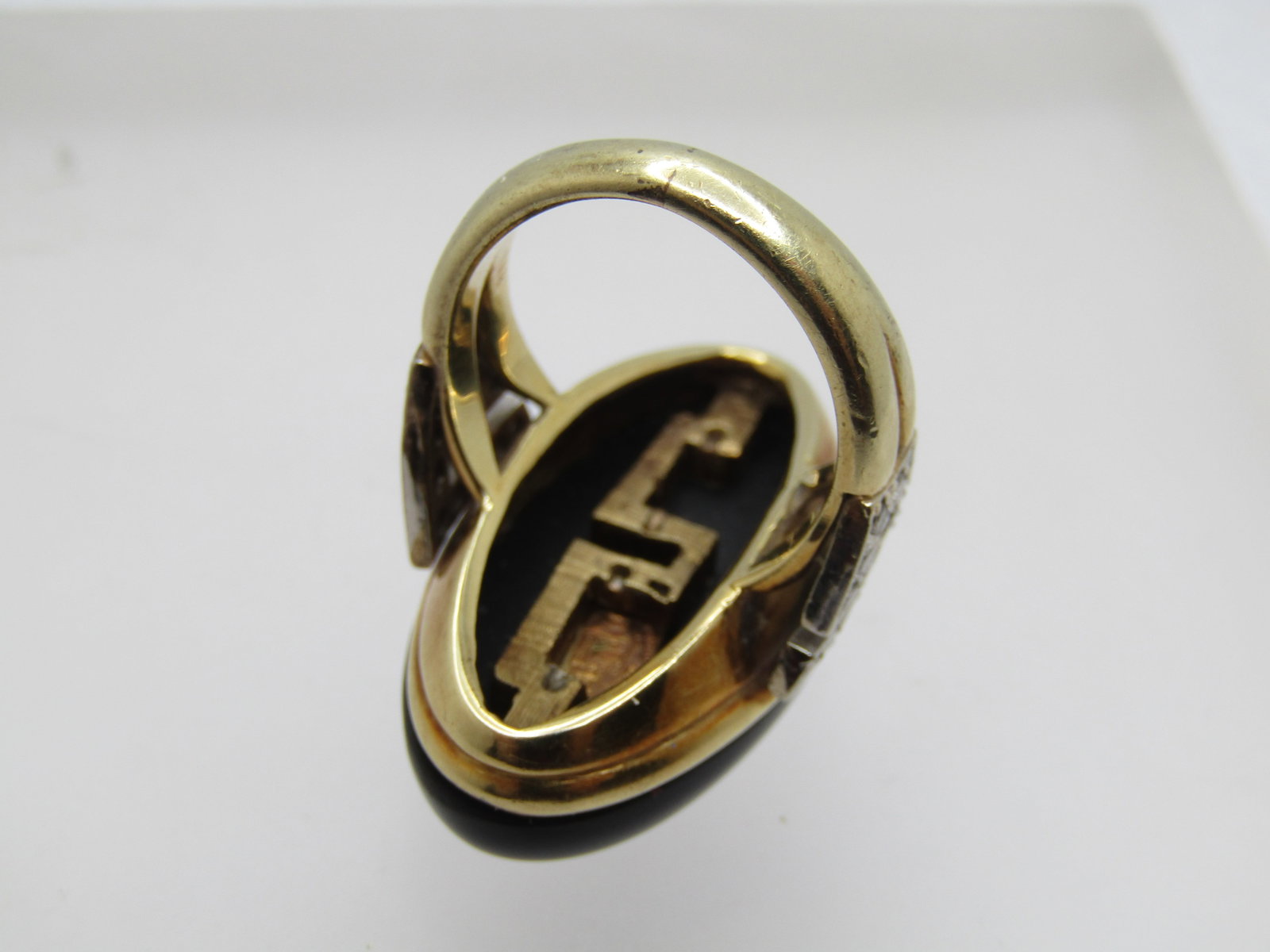Vintage 14KT Onyx and Diamond Ring, La Triomphe (Astoria Jewelry Mfg.) 1960's-1970's, Size 6.5 - 5