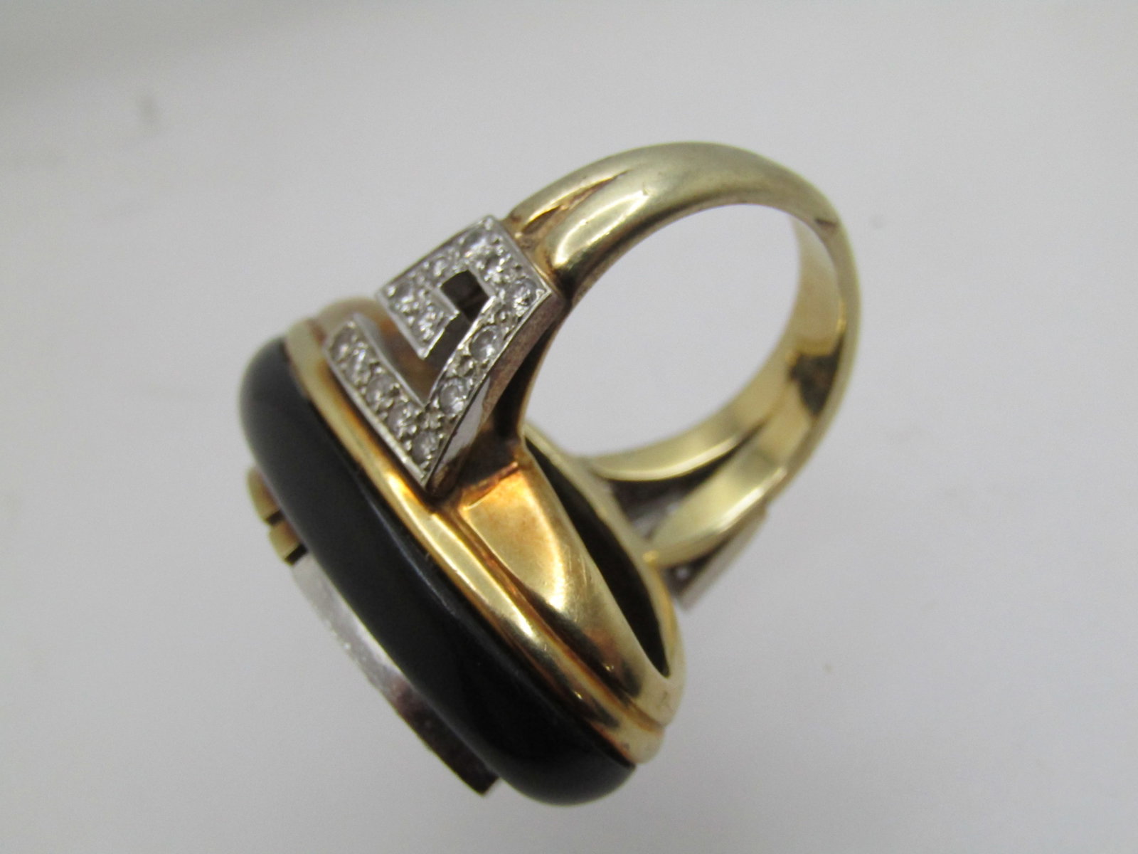 Vintage 14KT Onyx and Diamond Ring, La Triomphe (Astoria Jewelry Mfg.) 1960's-1970's, Size 6.5 - 6
