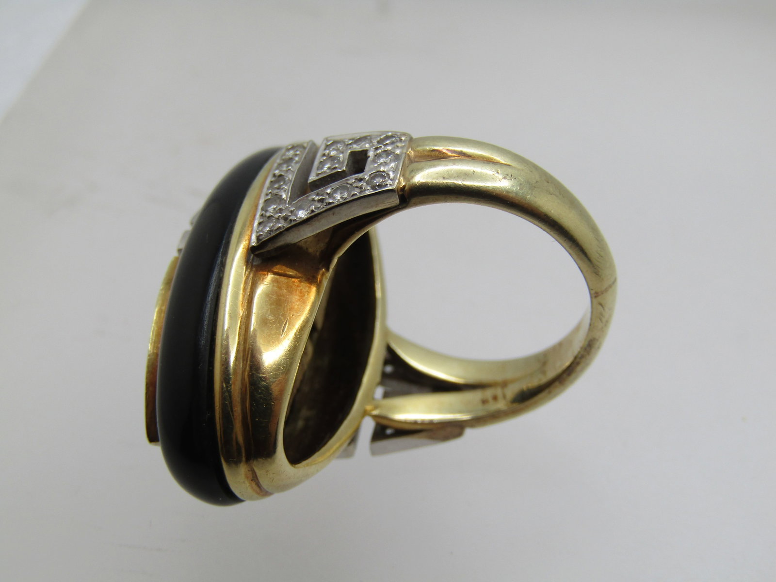 Vintage 14KT Onyx and Diamond Ring, La Triomphe (Astoria Jewelry Mfg.) 1960's-1970's, Size 6.5 - 7
