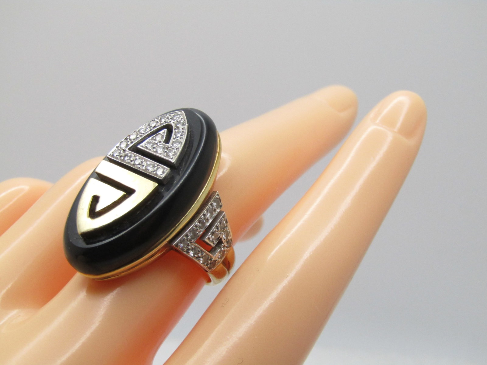 Vintage 14KT Onyx and Diamond Ring, La Triomphe (Astoria Jewelry Mfg.) 1960's-1970's, Size 6.5 - 8
