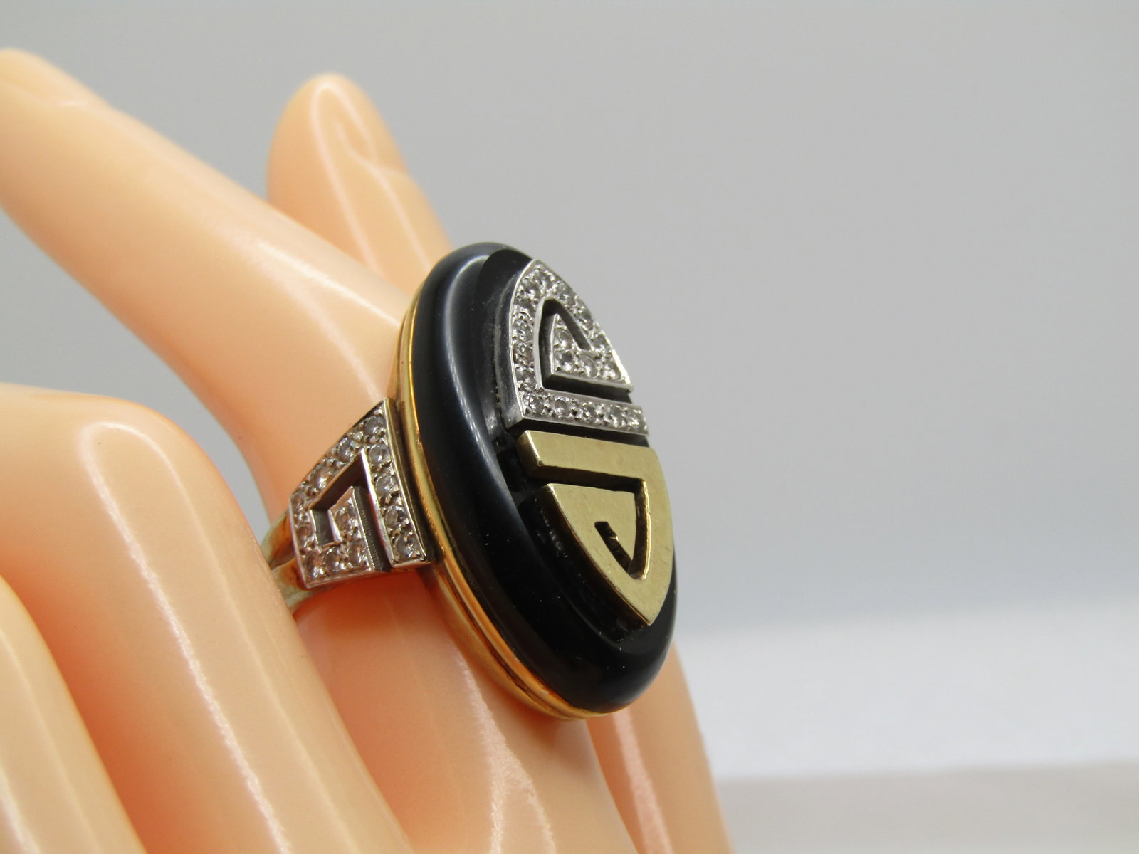 Vintage 14KT Onyx and Diamond Ring, La Triomphe (Astoria Jewelry Mfg.) 1960's-1970's, Size 6.5 - 9