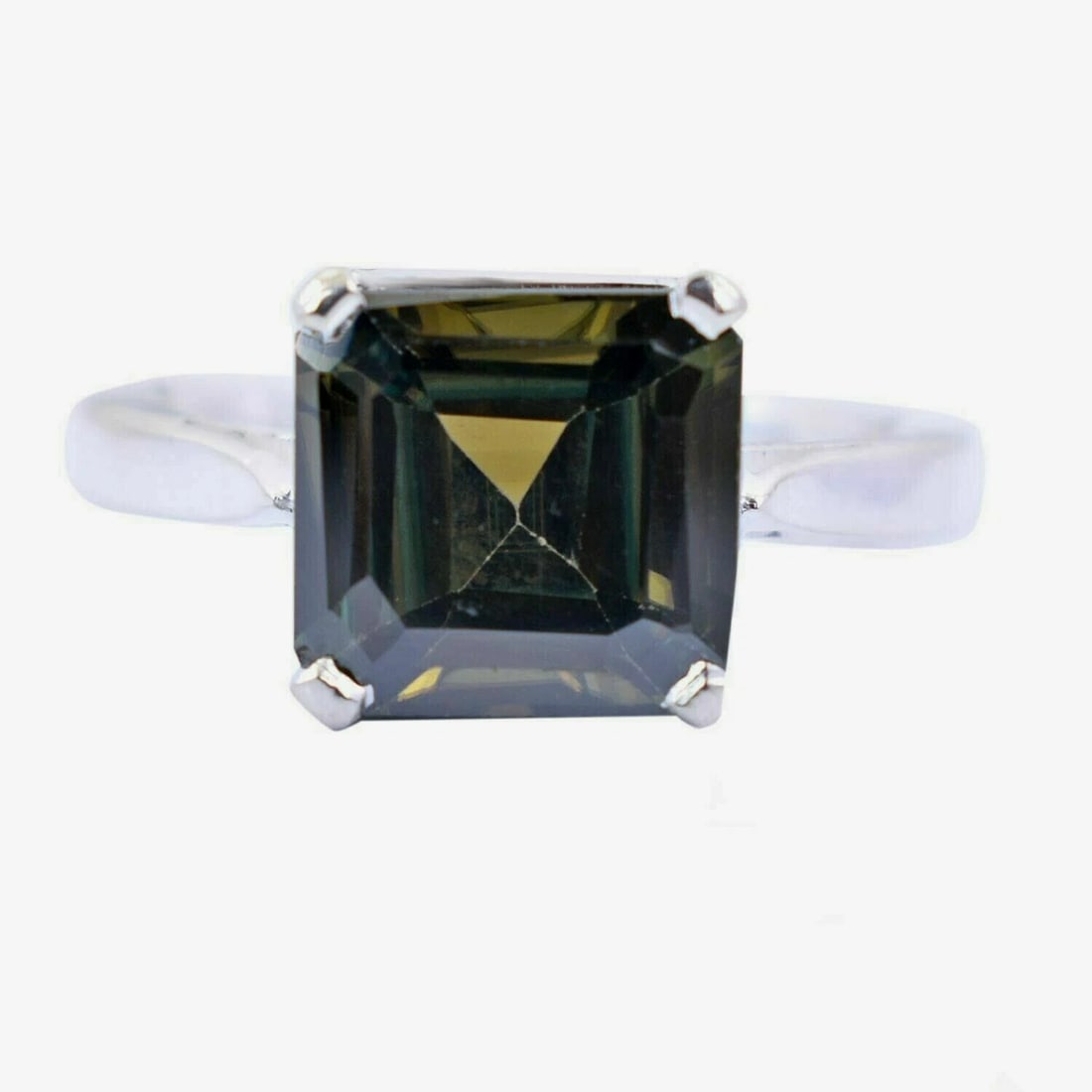 Hand Made Sterling Silver Princess Cut Blue Diamond Ring 3.5 Cts - 2