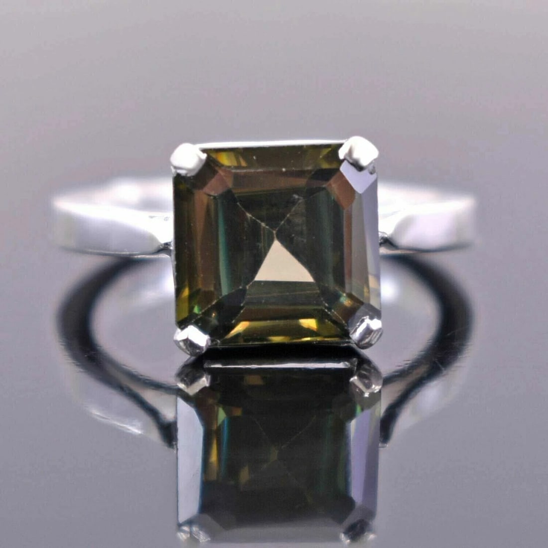 Hand Made Sterling Silver Princess Cut Blue Diamond Ring 3.5 Cts - 3