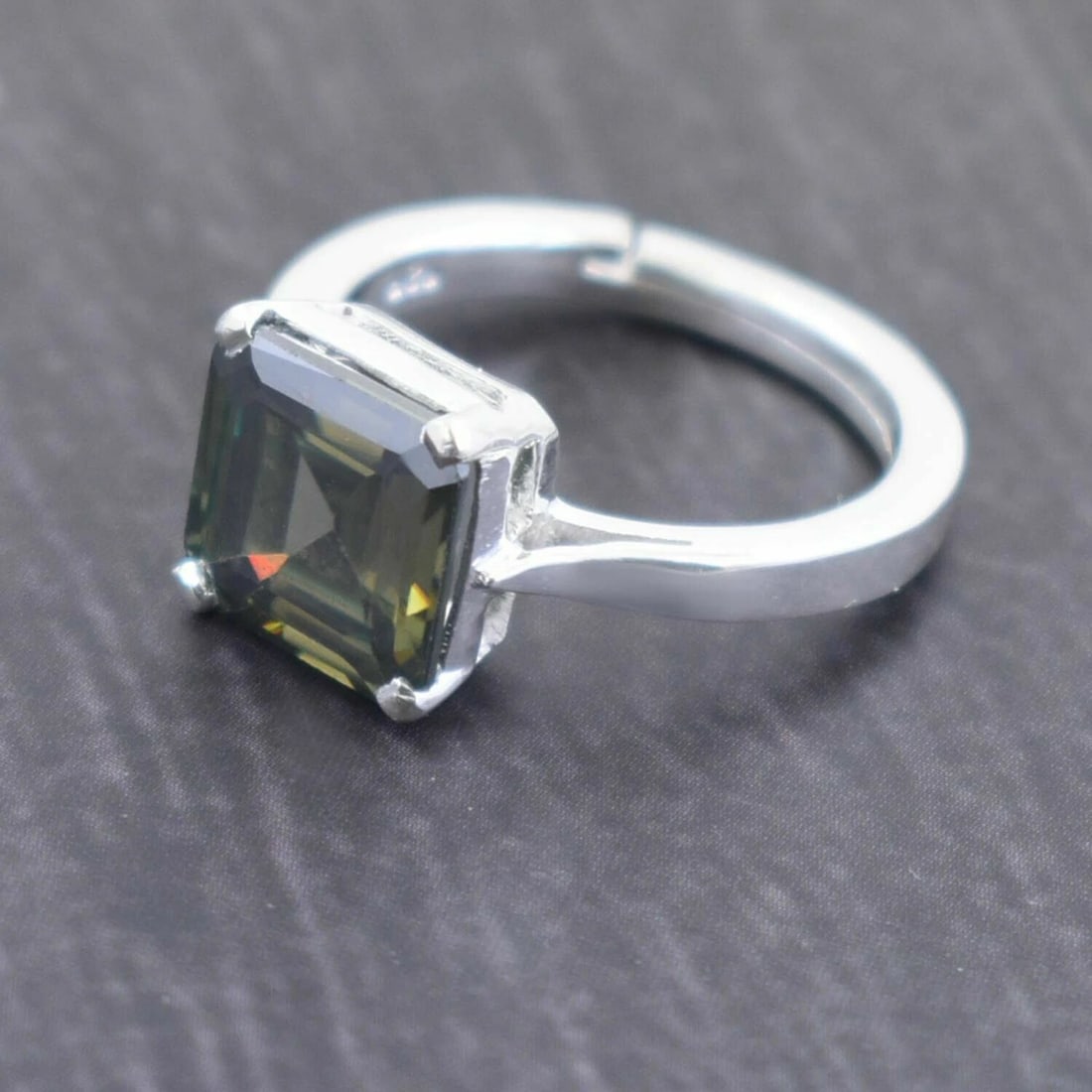 Hand Made Sterling Silver Princess Cut Blue Diamond Ring 3.5 Cts - 4