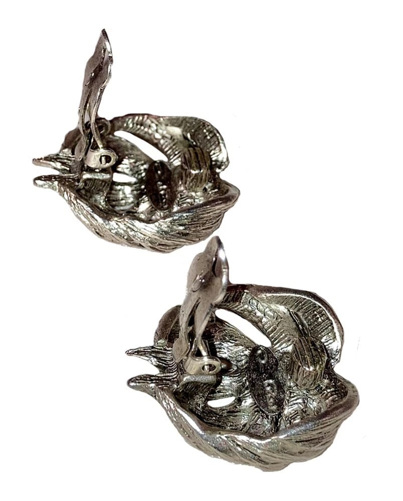 Oscar de la Renta Silver Tone Flower Earrings - 5