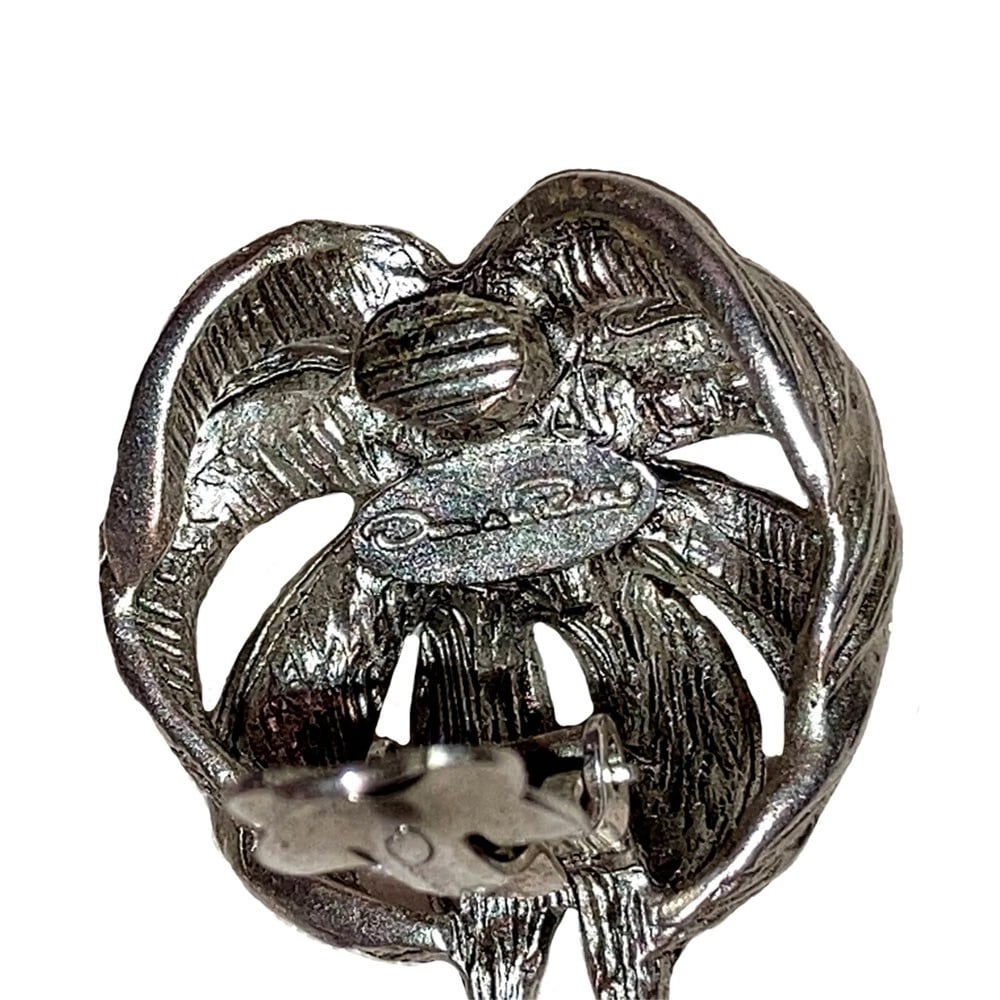 Oscar de la Renta Silver Tone Flower Earrings - 8
